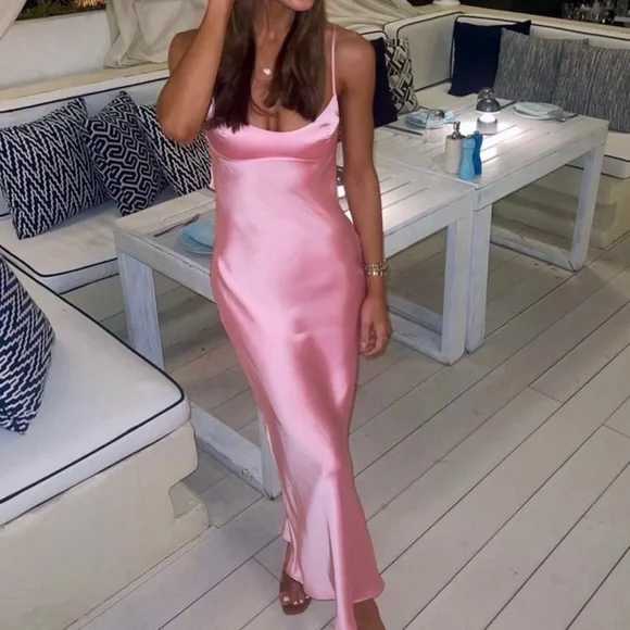 Zara Viral Slip Dress Out Pink Long Gown bloggers favourite - Picture 4 of 16